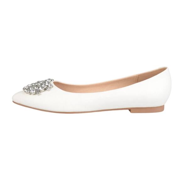 Journee Women's Faux Leather Pointed Toe Jeweled Ballet Flats Ivory Size 8 - Picture 2 of 4